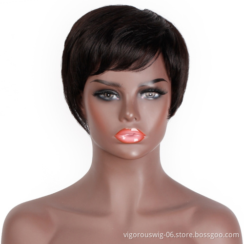 Black High Quality Short Pixie Cut Wholesale Cheap For White Women Bang High Quality Vendor Natural 100% Real Human Hair Wig